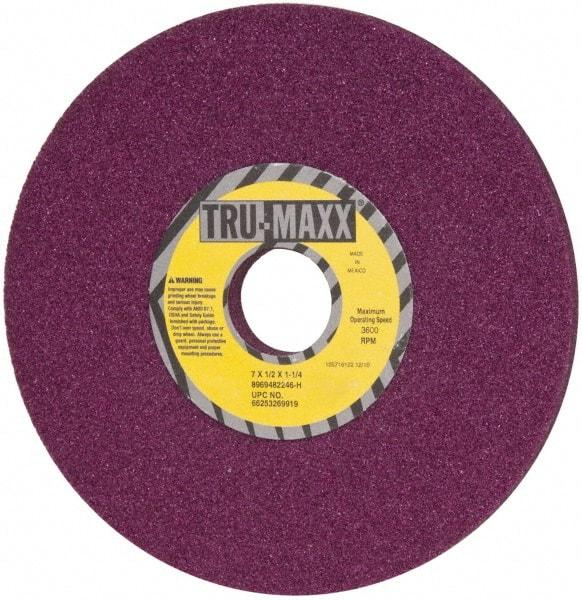Tru-Maxx - 7" Diam x 1-1/4" Hole x 1/2" Thick, H Hardness, 46 Grit Surface Grinding Wheel - Aluminum Oxide, Type 1, Coarse Grade, 3,600 Max RPM, No Recess - Eagle Tool & Supply