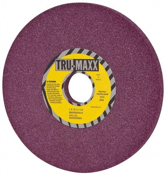 Tru-Maxx - 7" Diam x 1-1/4" Hole x 1/2" Thick, K Hardness, 46 Grit Surface Grinding Wheel - Aluminum Oxide, Type 1, Coarse Grade, 3,600 Max RPM, No Recess - Eagle Tool & Supply