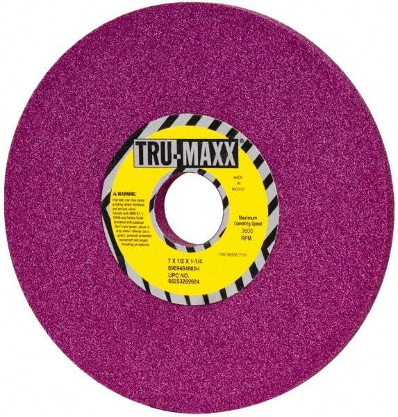 Tru-Maxx - 7" Diam x 1-1/4" Hole x 1/2" Thick, I Hardness, 60 Grit Surface Grinding Wheel - Aluminum Oxide, Type 1, Medium Grade, 3,600 Max RPM, No Recess - Eagle Tool & Supply