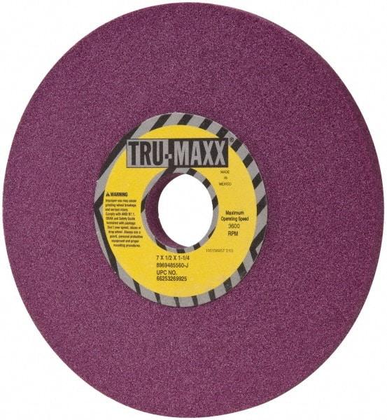 Tru-Maxx - 7" Diam x 1-1/4" Hole x 1/2" Thick, J Hardness, 60 Grit Surface Grinding Wheel - Aluminum Oxide, Type 1, Medium Grade, 3,600 Max RPM, No Recess - Eagle Tool & Supply