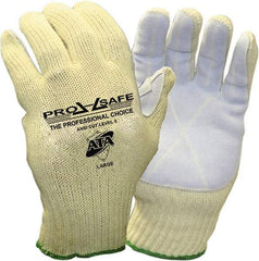 PRO-SAFE - Size L (9), ANSI Cut Lvl 5, Puncture Lvl 3, Abrasion Lvl 4, Split Cowhide Cut & Puncture Resistant Gloves - Cotton Lining, Knit Wrist, Yellow/Gray, Paired - Eagle Tool & Supply