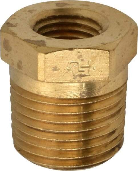 Parker - 1/2 Male Thread x 1/4 Female Thread, Brass Industrial Pipe Hex Bushing - MNPTF x FNPTF, 1,000 psi - Eagle Tool & Supply