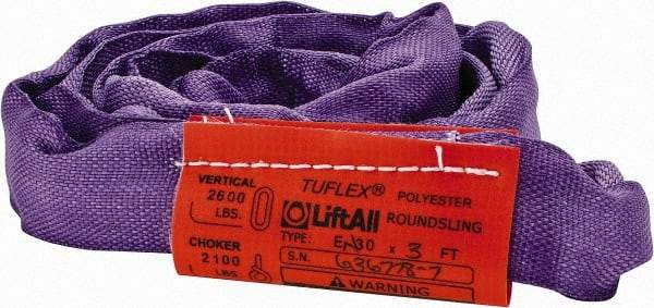 Lift-All - 3' Long x 3" Wide, 2,600 Lb Vertical Capacity, Polyester Web Sling - 2,100 Lb Choker Capacity, 5/8" Diam Chain, Purple - Eagle Tool & Supply