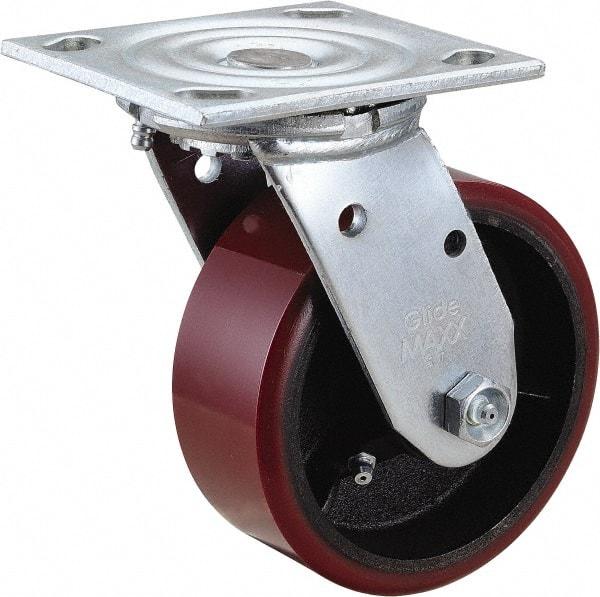 Value Collection - 5" Diam x 2" Wide x 6-1/2" OAH Top Plate Mount Swivel Caster - Polyurethane, 500 Lb Capacity, Roller Bearing, 4 x 4-1/2" Plate - Eagle Tool & Supply