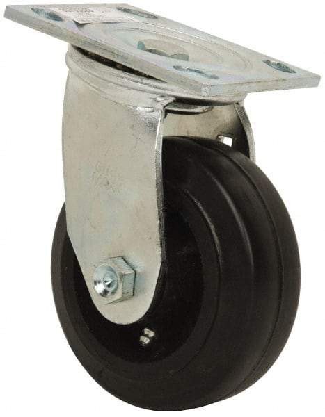 Value Collection - 5" Diam x 2" Wide x 6-1/2" OAH Top Plate Mount Swivel Caster - Rubber, 500 Lb Capacity, Roller Bearing, 4 x 4-1/2" Plate - Eagle Tool & Supply