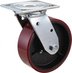 Value Collection - 6" Diam x 2" Wide x 7-1/2" OAH Top Plate Mount Swivel Caster - Polyurethane, 1,200 Lb Capacity, Roller Bearing, 4 x 4-1/2" Plate - Eagle Tool & Supply