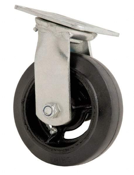 Fairbanks - 6" Diam x 2" Wide x 7-1/2" OAH Top Plate Mount Swivel Caster - Rubber, 500 Lb Capacity, Roller Bearing, 4 x 4-1/2" Plate - Eagle Tool & Supply