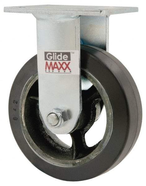 Value Collection - 6" Diam x 2" Wide x 7-1/2" OAH Top Plate Mount Rigid Caster - Rubber, 500 Lb Capacity, Roller Bearing, 4 x 4-1/2" Plate - Eagle Tool & Supply