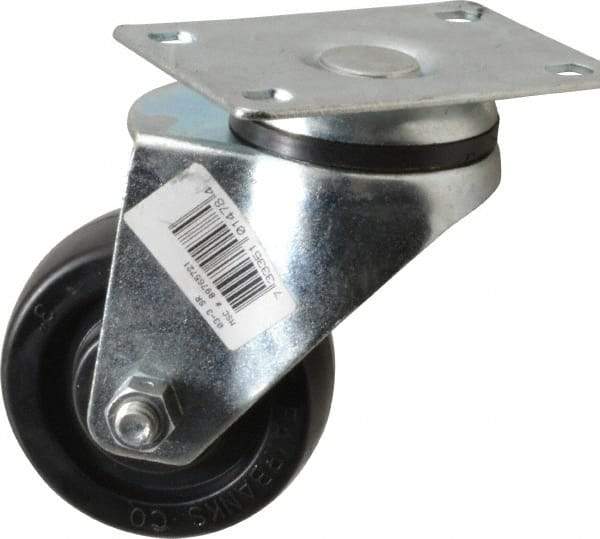 Fairbanks - 3" Diam x 1-1/4" Wide x 4-3/8" OAH Top Plate Mount Swivel Caster - Soft Rubber, 125 Lb Capacity, Self-Lubricating Bearing, 2-7/8 x 3-5/8" Plate - Eagle Tool & Supply