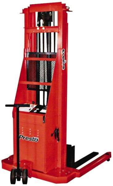 Presto Lifts - 2,700 Lb Capacity, 72" Lift Height, Battery Operated Pallet Straddle Stacker - 2-1/2" Lowered Height, 24" Load Center, 36" Fork Length, 56" Overall Width - Eagle Tool & Supply
