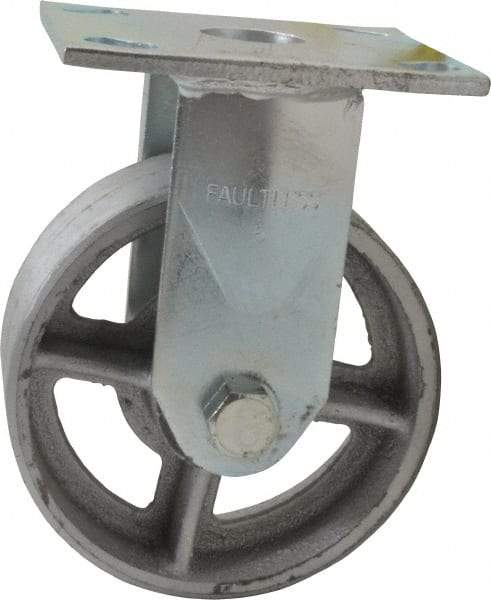 Albion - 5" Diam x 2" Wide x 6-1/2" OAH Top Plate Mount Rigid Caster - Semi-Steel, 900 Lb Capacity, Roller Bearing, 4 x 4-1/2" Plate - Eagle Tool & Supply