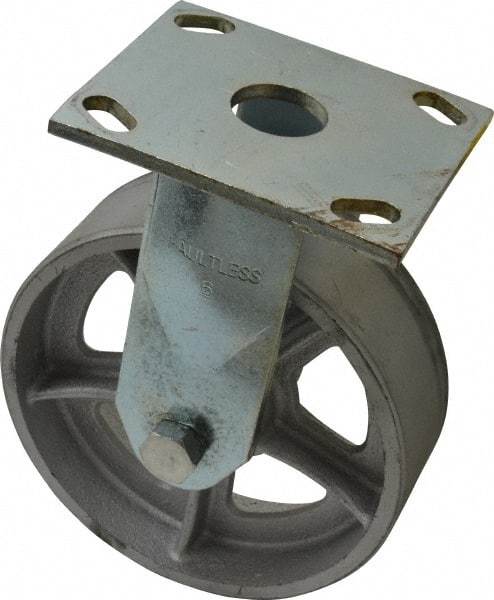 Albion - 6" Diam x 2" Wide x 7-1/4" OAH Top Plate Mount Rigid Caster - Semi-Steel, 900 Lb Capacity, Roller Bearing, 4 x 4-1/2" Plate - Eagle Tool & Supply