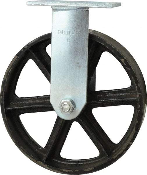 Albion - 8" Diam x 2" Wide x 9-1/2" OAH Top Plate Mount Rigid Caster - Semi-Steel, 1,050 Lb Capacity, Roller Bearing, 4 x 4-1/2" Plate - Eagle Tool & Supply