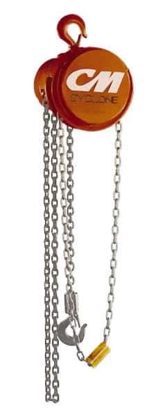 CM - 8,000 Lb Lifting Capacity, 8' Lift Height, Hand Hoist - Made from Chain, 104' Overhaul to Lift 1', 88 Lb Avg Pull to Lift Rated Load, 2 Chains - Eagle Tool & Supply