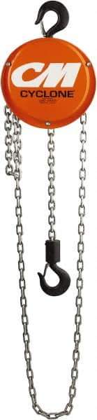 CM - 1,000 Lb Lifting Capacity, 8' Lift Height, Hand Hoist - Made from Chain, 22-1/2' Overhaul to Lift 1', 46 Lb Avg Pull to Lift Rated Load, 1 Chain - Eagle Tool & Supply