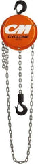 CM - 1,000 Lb Lifting Capacity, 8' Lift Height, Hand Hoist - Made from Chain, 22-1/2' Overhaul to Lift 1', 46 Lb Avg Pull to Lift Rated Load, 1 Chain - Eagle Tool & Supply