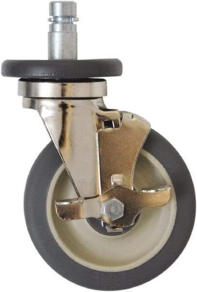 Eagle MHC - 5" Diam x 1-1/4" Wide x 8-1/4" OAH Stem Mount Swivel Caster with Brake - Polyurethane, 300 Lb Capacity, Plain Bearing, 1" Round Stem - Eagle Tool & Supply