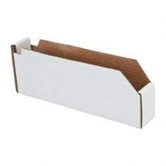 Made in USA - 12" Deep, White Corrugated Cardboard Hopper Shelf Bin - 4" High x 2" Wide x 12" Long - Eagle Tool & Supply