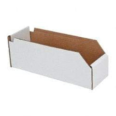 Made in USA - 12" Deep, White Corrugated Cardboard Hopper Shelf Bin - 4" High x 4" Wide x 12" Long - Eagle Tool & Supply