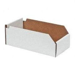 Made in USA - 12" Deep, White Corrugated Cardboard Hopper Shelf Bin - 4" High x 6" Wide x 12" Long - Eagle Tool & Supply