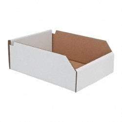 Made in USA - 12" Deep, White Corrugated Cardboard Hopper Shelf Bin - 4" High x 8" Wide x 12" Long - Eagle Tool & Supply