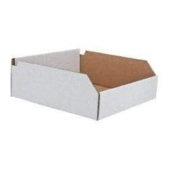 Made in USA - 12" Deep, White Corrugated Cardboard Hopper Shelf Bin - 4" High x 12" Wide x 12" Long - Eagle Tool & Supply