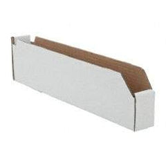 Made in USA - 18" Deep, White Corrugated Cardboard Hopper Shelf Bin - 4" High x 2" Wide x 18" Long - Eagle Tool & Supply