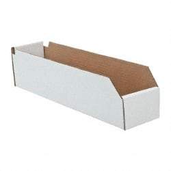 Made in USA - 18" Deep, White Corrugated Cardboard Hopper Shelf Bin - 4" High x 4" Wide x 18" Long - Eagle Tool & Supply