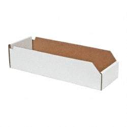 Made in USA - 18" Deep, White Corrugated Cardboard Hopper Shelf Bin - 4" High x 6" Wide x 18" Long - Eagle Tool & Supply