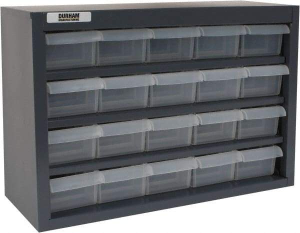 Durham - 20 Drawer, Small Parts Steel Storage Cabinet w/Plastic Drawers - 6-3/8" Deep x 16-3/4" Wide x 12" High - Eagle Tool & Supply