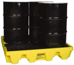 Eagle - 66 Gal Sump, 8,000 Lb Capacity, 4 Drum, Polyethylene Spill Deck or Pallet - 51-1/2" Long x 51-1/2" Wide x 8" High, Yellow, Liftable Fork, Drain Included, Low Profile, Vertical, 2 x 2 Drum Configuration - Eagle Tool & Supply