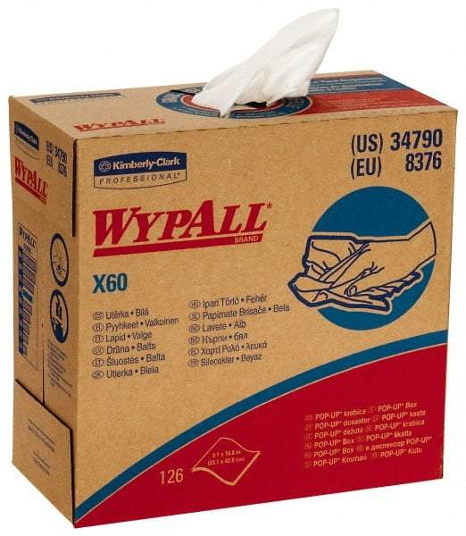 WypAll - X60 Dry Shop Towel/Industrial Wipes - Pop-Up, 16-3/4" x 9" Sheet Size, White - Eagle Tool & Supply