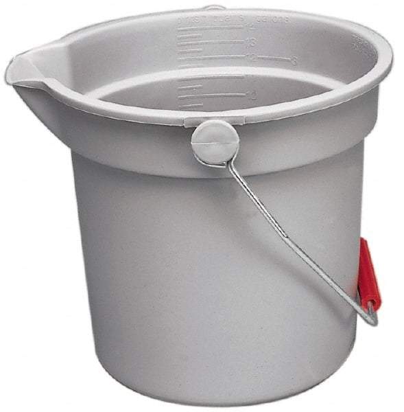 Rubbermaid - 14 Qt, 11-1/4" High, Plastic Round Gray Single Pail with Pour Spout - Handle Included, 12" Top Diam - Eagle Tool & Supply