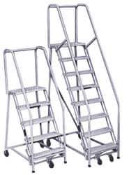 PW Platforms - 6 Step Ladder - Rolling Safety Ladder, 300 Lb Capacity, 60" Platform Height, 26" Base Width x 48" Base Depth, Perforated Tread - Eagle Tool & Supply