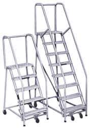 PW Platforms - 5 Step Ladder - Rolling Safety Ladder, 300 Lb Capacity, 50" Platform Height, 32" Base Width x 42" Base Depth, Perforated Tread - Eagle Tool & Supply