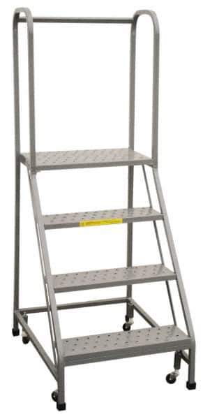 PW Platforms - 4 Step Ladder - Rolling Safety Ladder, 300 Lb Capacity, 40" Platform Height, 20" Base Width x 34" Base Depth, Perforated Tread - Eagle Tool & Supply