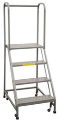 PW Platforms - 4 Step Ladder - Rolling Safety Ladder, 300 Lb Capacity, 40" Platform Height, 20" Base Width x 34" Base Depth, Perforated Tread - Eagle Tool & Supply