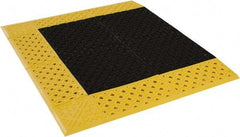 Notrax - 3' Long, Dry/Wet Environment, Anti-Fatigue Matting - Black with Yellow Borders, Vinyl with Vinyl Base, Beveled on 3 Sides - Eagle Tool & Supply