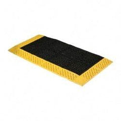 Notrax - 5' Long, Dry/Wet Environment, Anti-Fatigue Matting - Black with Yellow Borders, Vinyl with Vinyl Base, Beveled on 3 Sides - Eagle Tool & Supply