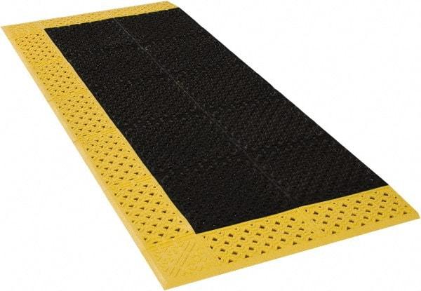 Notrax - 6' Long, Dry/Wet Environment, Anti-Fatigue Matting - Black with Yellow Borders, Vinyl with Vinyl Base, Beveled on 3 Sides - Eagle Tool & Supply