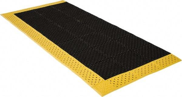 Notrax - 8' Long, Dry/Wet Environment, Anti-Fatigue Matting - Black with Yellow Borders, Vinyl with Vinyl Base, Beveled on 3 Sides - Eagle Tool & Supply