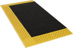 Notrax - 5' Long, Dry/Wet Environment, Anti-Fatigue Matting - Black with Yellow Borders, Vinyl with Vinyl Base, Beveled on 3 Sides - Eagle Tool & Supply