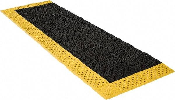 Notrax - 8' Long, Dry/Wet Environment, Anti-Fatigue Matting - Black with Yellow Borders, Vinyl with Vinyl Base, Beveled on 3 Sides - Eagle Tool & Supply