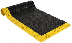 Notrax - 10' Long, Dry/Wet Environment, Anti-Fatigue Matting - Black with Yellow Borders, Vinyl with Vinyl Base, Beveled on 3 Sides - Eagle Tool & Supply
