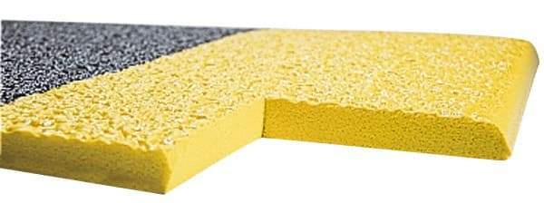 Wearwell - 4' Long x 3' Wide, Dry Environment, Anti-Fatigue Matting - Black with Yellow Borders, Urethane with Vinyl Sponge Base, Rounded on 4 Sides - Eagle Tool & Supply