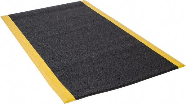 Wearwell - 5' Long x 3' Wide, Dry Environment, Anti-Fatigue Matting - Black with Yellow Borders, Urethane with Vinyl Sponge Base, Rounded on 4 Sides - Eagle Tool & Supply
