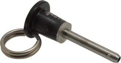 Jergens - 3/16" Diam, 1" Usable Length, Button Handle, Push Button Quick Release Pin - 2-1/8" Overall Length, Grade 17-4 Stainless Steel, Passivated Finish - Eagle Tool & Supply