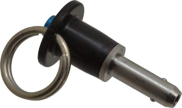 Jergens - 1/4" Diam, 1/2" Usable Length, Button Handle, Push Button Quick Release Pin - 1-3/4" Overall Length, Grade 17-4 Stainless Steel, Passivated Finish - Eagle Tool & Supply