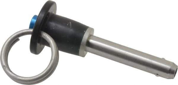 Jergens - 1/4" Diam, 1" Usable Length, Button Handle, Push Button Quick Release Pin - 2-1/8" Overall Length, Grade 17-4 Stainless Steel, Passivated Finish - Eagle Tool & Supply