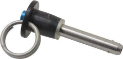 Jergens - 1/4" Diam, 1" Usable Length, Button Handle, Push Button Quick Release Pin - 2-1/8" Overall Length, Grade 17-4 Stainless Steel, Passivated Finish - Eagle Tool & Supply